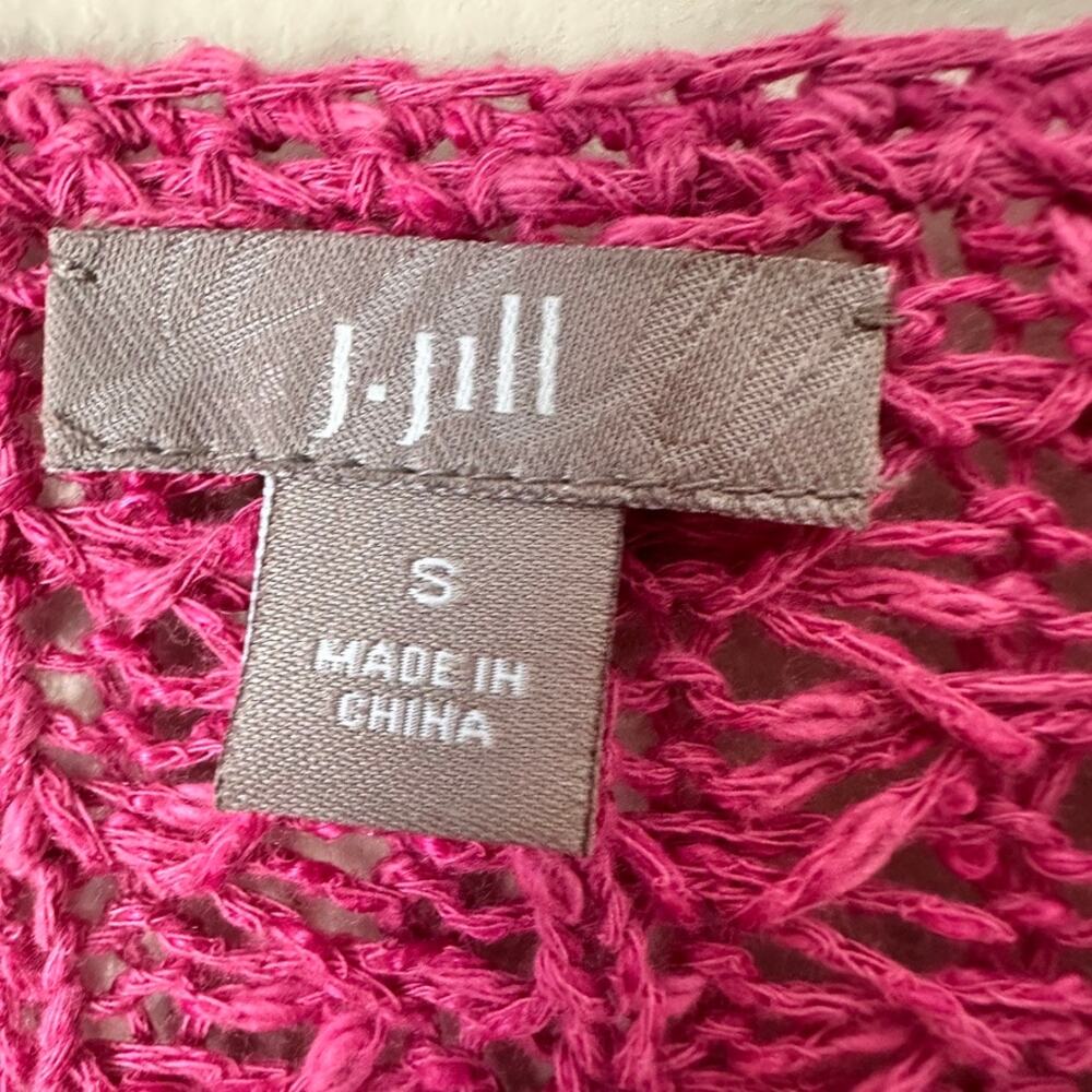 J Jill Open Knit Cardigan Sweater Womens SMALL Linen Blend Button Front Pink - Picture 7 of 11